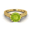 18K สีเหลืองทอง Round Brilliant Peridot มือแกะสลักสไตล์วินเทจ Cathedral Solitaire แหวนหมั้น