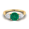 14K สีเหลืองทอง Round Brilliant Emerald จับคู่อย่างสมบูรณ์แบบรูปลูกแพร์สามแหวนหมั้นเพชร -7/8ctw