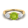 18K สีเหลืองทอง Round Brilliant Peridot จับคู่อย่างสมบูรณ์แบบรูปลูกแพร์สามแหวนหมั้นเพชร -7/8ctw