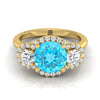 18K สีเหลืองทอง Round Brilliant Swiss Blue Topaz French Pave เพชรสามแหวนหมั้น -1/2ctw