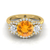 18K สีเหลืองทอง Round Brilliant Citrine French Pave เพชรสามแหวนหมั้น -1/2ctw