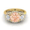 18K สีเหลืองทอง Round Brilliant Morganite French Pave เพชรสามแหวนหมั้น -1/2ctw