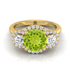 14K สีเหลืองทอง Round Brilliant Peridot French Pave เพชรสามแหวนหมั้น -1/2ctw