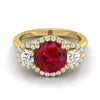 14K สีเหลืองทอง Round Brilliant Ruby French Pave เพชรสามแหวนหมั้น -1/2ctw