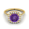 14K Yellow Gold Round Brilliant Amethyst Simple Prong Set Halo Engagement Ring -1/3ctw