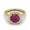 แหวนหมั้น Halo 18K Yellow Gold Round Brilliant Garnet Simple Prong Set -1/3ctw