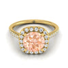 แหวนหมั้น Halo 18K Yellow Gold Round Brilliant Morganite Simple Prong Set -1/3ctw