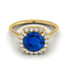 18K Yellow Gold Round Brilliant Sapphire Simple Prong Set Halo Engagement Ring -1/3ctw