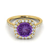 14K Yellow Gold Round Brilliant Amethyst Halo Diamond Pave Engagement Ring -1/3ctw. (แหวนหมั้นเพชร)