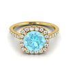 แหวนหมั้นเพชร Pave Aquamarine รัศมีสีเหลืองทอง 18K สีเหลืองทอง -1/3ctw