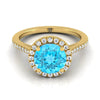 18K Yellow Gold Round Brilliant Classic French Pave Halo และ Linear Engagement Ring -1/4ctw