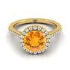 14K Yellow Gold Round Brilliant Classic French Pave Halo และ Linear Engagement Ring -1/4ctw