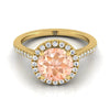 14K Yellow Gold Round Brilliant Classic French Pave Halo และ Linear Engagement Ring -1/4ctw