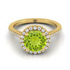 18K Yellow Gold Round Brilliant Classic French Pave Halo และ Linear Engagement Ring -1/4ctw