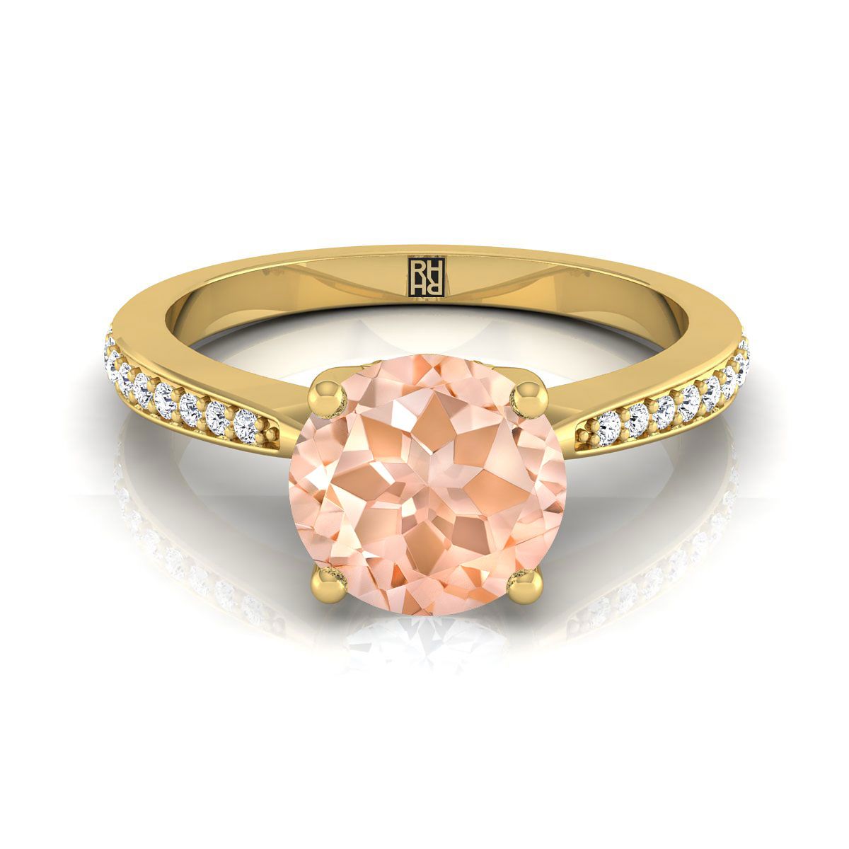 แหวนหมั้นเพชร Morganite ทรงกลมสีเหลืองทอง 14K แวววาว -1/8ctw