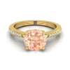 แหวนหมั้นเพชร Morganite ทรงกลมสีเหลืองทอง 14K แวววาว -1/8ctw