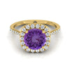 18K สีเหลืองทอง Round Brilliant Amethyst Shared Prong Diamond Halo แหวนหมั้น -3/8ctw