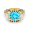 14K สีเหลืองทอง Round Brilliant Swiss Blue Topaz Shared Prong Diamond Halo แหวนหมั้น -3/8ctw