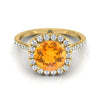 14K สีเหลืองทอง Round Brilliant Citrine ที่ใช้ร่วมกันแหวนหมั้นเพชรง่าม Halo -3/8ctw