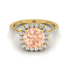 14K สีเหลืองทอง Round Brilliant Morganite แบ่งปันแหวนหมั้นเพชรง่าม Halo -3/8ctw