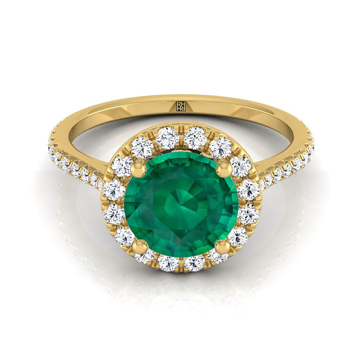 แหวนหมั้นเพชร Pave Emerald Halo 14K สีเหลืองทอง -3/8ctw