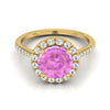 แหวนหมั้นเพชร 14K Yellow Gold Pink Sapphire Pink Sapphire Halo Diamond Pave -3/8ctw