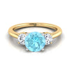 14K สีเหลืองทอง Round Brilliant Aquamarine จับคู่อย่างสมบูรณ์แบบรอบสามแหวนหมั้นเพชร -1/4ctw