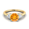 18K สีเหลืองทอง Round Brilliant Citrine จับคู่อย่างสมบูรณ์แบบรอบสามแหวนหมั้นเพชร -1/4ctw