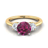 18K สีเหลืองทอง Round Brilliant Garnet จับคู่อย่างสมบูรณ์แบบรอบสามแหวนหมั้นเพชร -1/4ctw