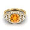 18K สีเหลืองทอง Round Brilliant Citrine Delicate สามหิน Halo Pave แหวนหมั้นเพชร -5/8ctw