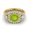 18K สีเหลืองทอง Round Brilliant Peridot Delicate สามหิน Halo Pave แหวนหมั้นเพชร -5/8ctw