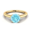 14K Yellow Gold Round Brilliant Aquamarine แหวนหมั้นเพชรล้อมแบบเรียบๆ สวมสบาย