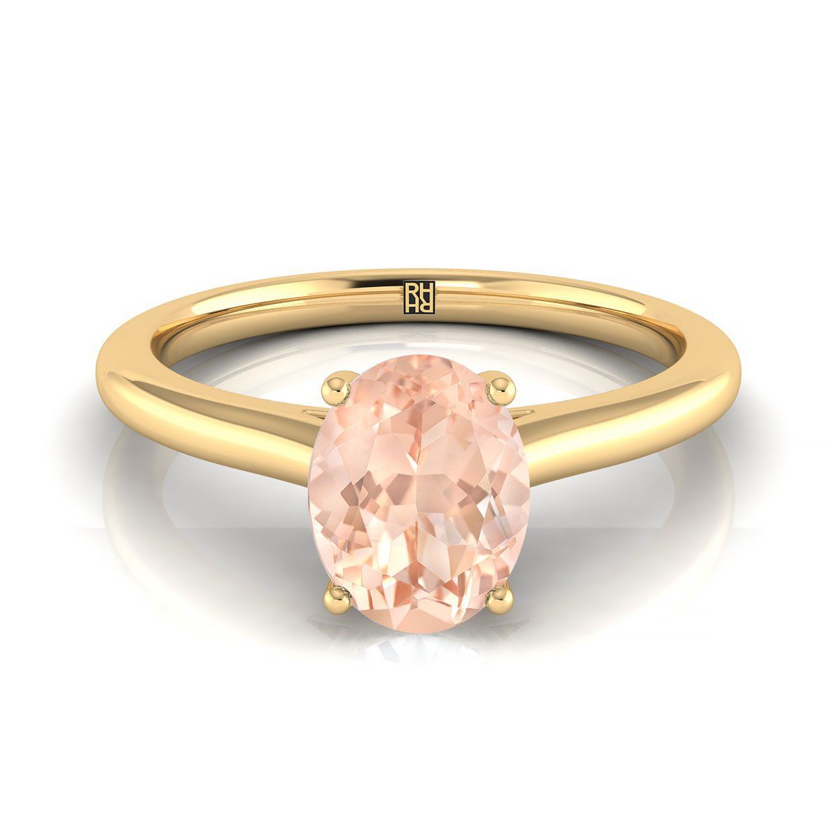 แหวนหมั้น Morganite รูปไข่สีเหลืองทอง 14K บีบ Comfort Fit Claw Prong Solitaire