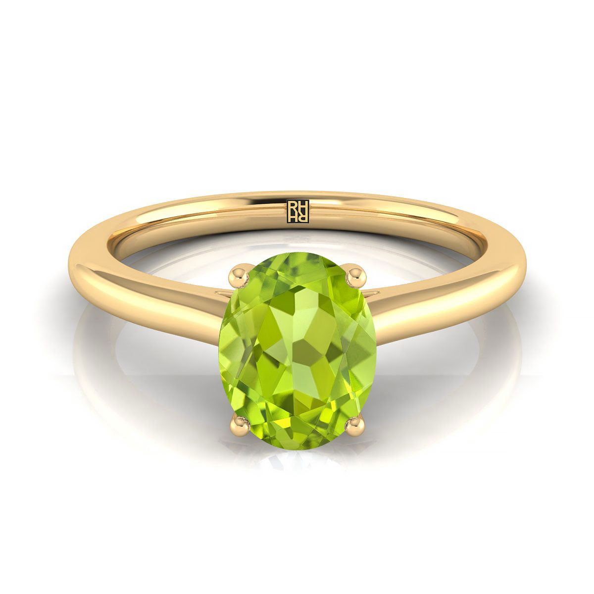 แหวนหมั้นเพอริดอทวงรีเยลโลว์โกลด์ 18K บีบ Comfort Fit Claw Prong Solitaire