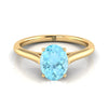 14K Yellow Gold รูปไข่ Aquamarine Cathedral สไตล์ Comfort Fit Solitaire แหวนหมั้น