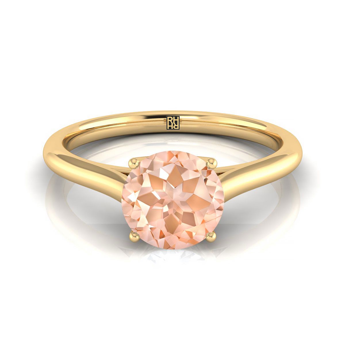 14K Yellow Gold Round Brilliant Morganite Cathedral Style Comfort Fit Solitaire Engagement Ring