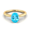 18K Yellow Gold Oval Swiss Blue Topaz Round Comfort Fit Claw Prong Solitaire แหวนหมั้น