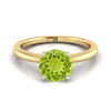 14K Yellow Gold Round Brilliant Peridot Round Comfort Fit Claw Prong Solitaire แหวนหมั้น