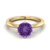 18K สีเหลืองทองรอบ Brilliant Amethyst Pinched Comfort Fit Claw PRONG Solitaire แหวนหมั้น