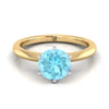 18K Yellow Gold Round Brilliant Aquamarine แหวนหมั้นเพชรเม็ดเดี่ยวทรงพอดีตัวแบบสบาย ๆ