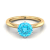 14K สีเหลืองทอง Round Brilliant Swiss Blue Topaz Pinched Comfort Fit Claw Prong Solitaire แหวนหมั้น