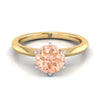 แหวนหมั้น 14K Yellow Gold Round Brilliant Morganite บีบ Comfort Fit Claw Prong Solitaire