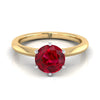 18K Yellow Gold Round Brilliant Ruby บีบ Comfort Fit Claw Prong Solitaire แหวนหมั้น