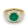 14K สีเหลืองทอง Round Brilliant Emerald French Pave Halo Secret Gallery แหวนหมั้นเพชร -3/8ctw