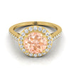 14K สีเหลืองทอง Round Brilliant Morganite French Pave Halo Secret Gallery แหวนหมั้นเพชร -3/8ctw