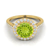 14K สีเหลืองทอง Round Brilliant Peridot French Pave Halo Secret Gallery แหวนหมั้นเพชร -3/8ctw