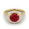 14K สีเหลืองทอง Round Brilliant Ruby French Pave Halo Secret Gallery แหวนหมั้นเพชร -3/8ctw