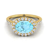 14K สีเหลืองทองรูปไข่ Aquamarine แนวนอนแฟนซี East West Diamond Halo แหวนหมั้น -1/2ctw