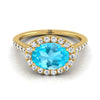 18K สีเหลืองทองรูปไข่ Swiss Blue Topaz แนวนอนแฟนซี East West Diamond Halo แหวนหมั้น -1/2ctw