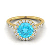 18K สีเหลืองทอง Round Brilliant Swiss Blue Topaz แนวนอนแฟนซี East West เพชรแหวนหมั้น Halo -1/2ctw